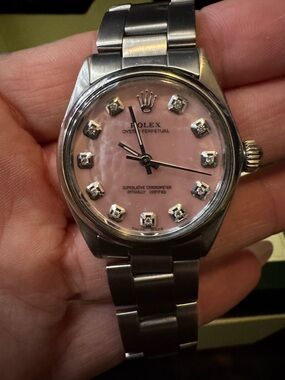 Rolex Oyster Perpetual Pink Dial Stainless Steel Watch